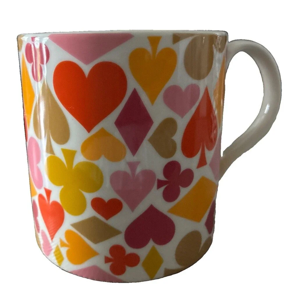 Jonathan Adler House Of Cards Mug Retro Ceramic Coffee Cup MCM Orange Red Gold